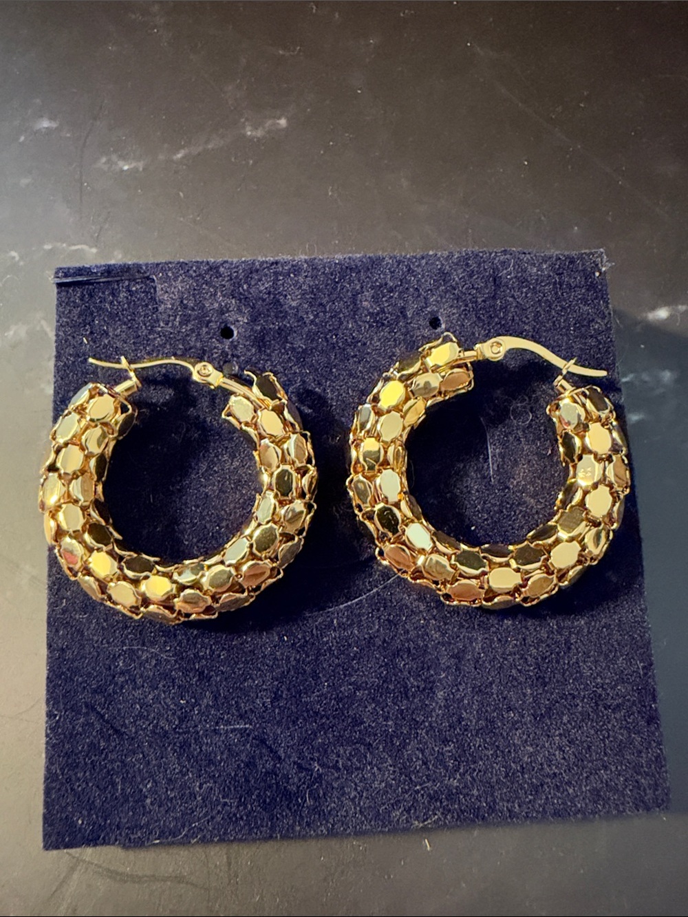 18K Gold Plated Hoop Earrings Honeycomb Stainless Steel